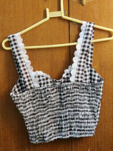 Black And White Plaid Lace Camisole Top