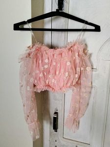 Pink Daisy Mesh Top