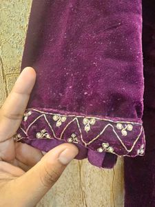Velvet Embroidered Kurti – Deep Purple | M Size
