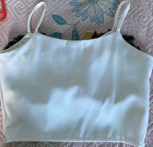 White Crop Top with Black Lace