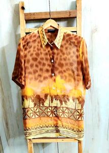 Brown Printed Shirt Size-44