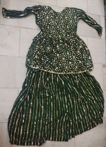 Green & Gold Embellished Sharara Suit