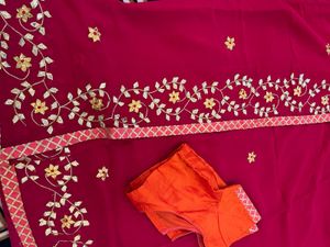 Rose Pink Pure Georgette gota patti saree