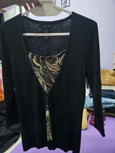 Black Cardigan with Floral Detail