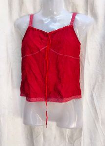 3681. Red Lace Trim Cami Top