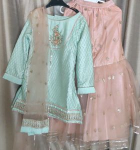 Sharara Set In Pastel Green And Peach