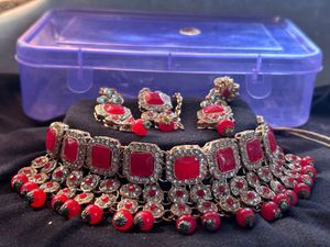 Red &amp; Gold Indian Jewelry Set