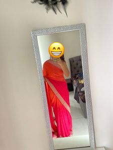 Orange &amp; Pink Embellished Saree