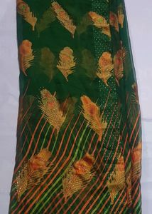 Green Saree With Orange Contrast Blouse