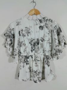 Tin Up White And Grey Floral Printed Turtle Neck Top With Elastane Waist (Women&#39;s)