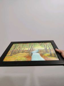 Framed Forest River Painting