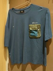 Blue Graphic Pocket oversized T-Shirt