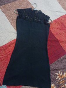 Black Body Con Dress ,With Lace At Upper Portion