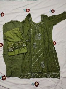 Green Embroidered Kurta Set