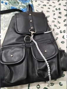 Black Backpack with Teddy Bear Charm