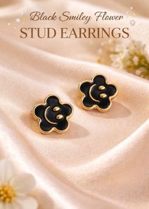 Black Smiley Flower Earrings