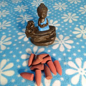 Meditating Buddha Monk Idol Backflow Smoke