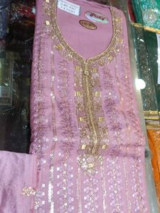 Elegant Pink Embroidered Dresss Material
