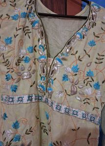 Light Yellow Embroidered Kurti