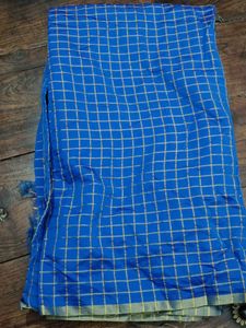 Navy Blue Checked Saree