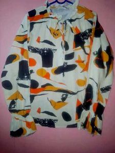 Abstract Print Ruffle Blouse