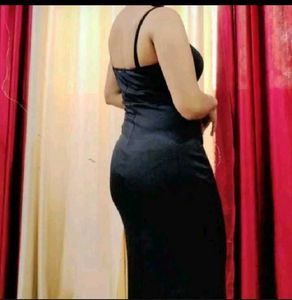 Sleek Black Satin Slip Dress