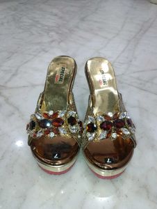 Gold Jeweled Wedge Sandals