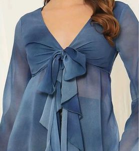 women's tie-up neck flared sleeves ruffle empire t