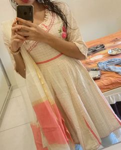 Cotton Paplam Kurti With Gahrara And Dupatta