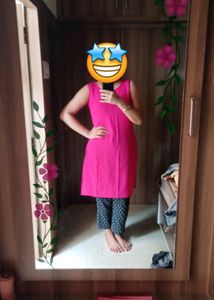 Pink Sleeveless Cotton Kurti