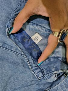 Denim bell-sleeve top