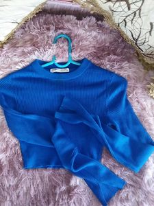 Blue Long Sleeve Crop Top