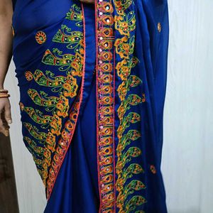 Elegant Blue Embroidered Saree