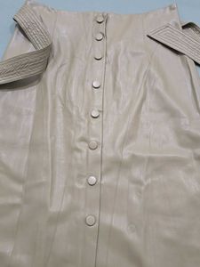 ZARA Khaki Faux Leather Buttoned Skirt with Belt