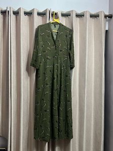 Olive Green Printed Dress