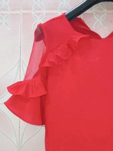 Beautiful Lacey Sleeves Red Blouson Top