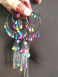 Colorful Beaded Jhumka Hoop Earrings