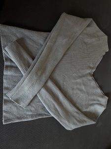 Aesthetic V Neck Greyish Blue Top For Girls