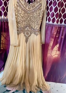 Party Wear  Golden Gown With Bottom N Dupatta Dupa