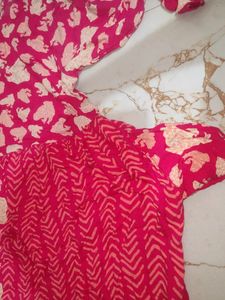 Pure Cotton Floral Printed Pleated A-line Kurta