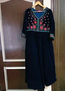 Elegant Embroidered Velvet Gown Set