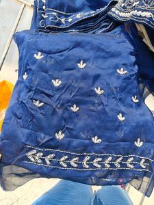 Blue Embellished Lehenga with cut dana and