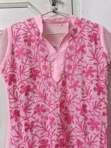 Pink Floral Embroidered Kurti