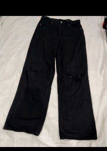 h&amp;m Ripped Black Wide Leg Jeans