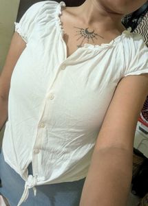 White Tie-Front Top