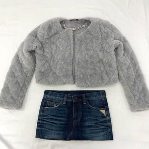 Brand New Without Tag Crop Grey Fur Jacket