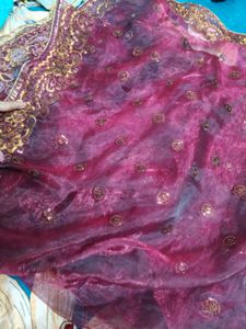 Dark Maroon Copper Tilali Work Saree