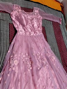 Elegant Pink Embroidered Gown