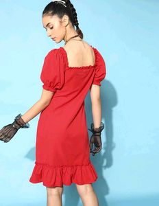 Red Ruffled Midi Dress