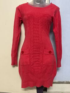 Pintrest Red Knit Sweater Dress with 2 pockets